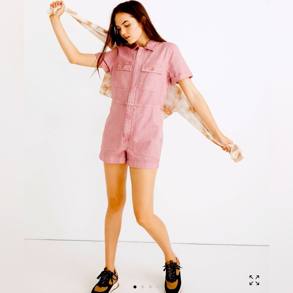 Madewell Pink Short-Sleeve Denim Romper